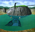 Artwork de l'extérieur du Temple de l'Eau d'Ocarina of Time.