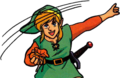 Artwork de Link lançant de la poudre magique dans Link's Awakening.