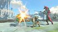 Sidon et Link combattant un golem dans Tears of the Kingdom.