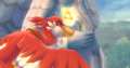 Zelda et Link au sommet de la statue de la Déesse, à la fin du jeu