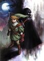 Artwork officiel, représentant Link et la princesse Zelda dos à dos.