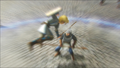 Link en train de bondir sur un soldat.