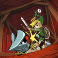 Link et deux Helmasaurs dans The Minish Cap.