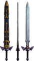 Artwork d'Hyrule Historia d'Excalibur dans Twilight Princess avec et sans son fourreau.