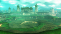 Le vallon du Sceau dans Hyrule Warriors, on peut apercevoir le temple au fond.